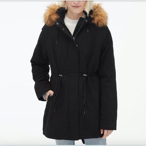 NEW Aeropostale Faux Fur-Trimmed Hooded Black Parka XS